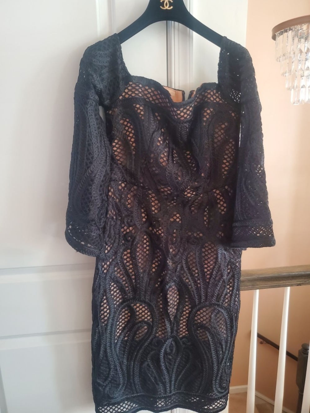 Black Crochet Lace Long Sleeve Dress
